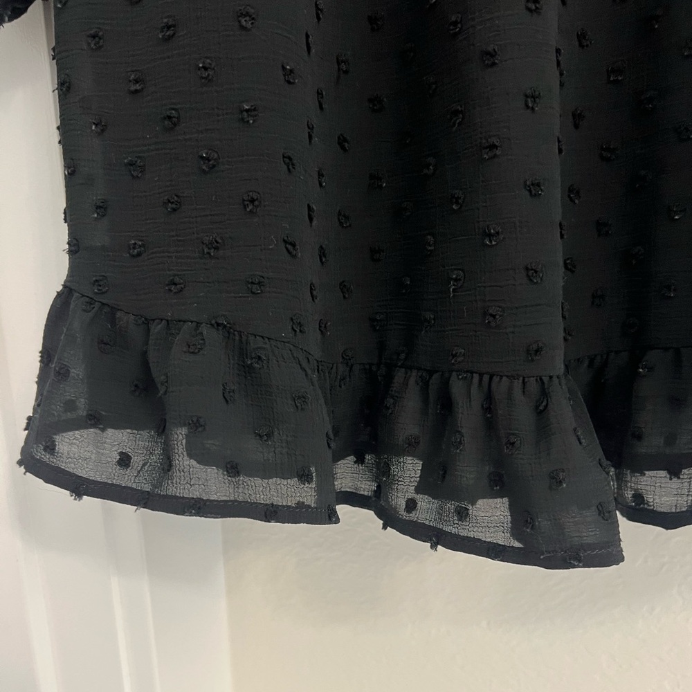 Altar’d State Black Sheer Long Sleeve Dress with Polkadots, Size L - Picture 5 of 6
